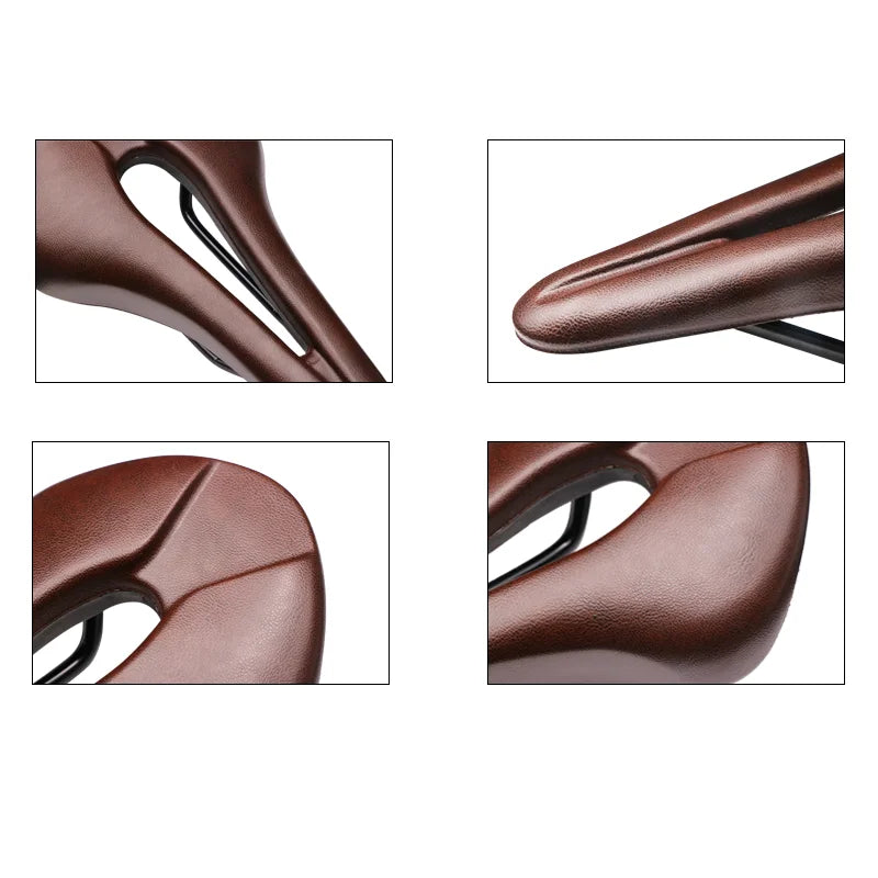 Bicycle Saddle Breathable Hollow Design PU Leather Soft Comfortable Seat MTB Mountain Road Bike One-Piece Cushion Cycling Parts
