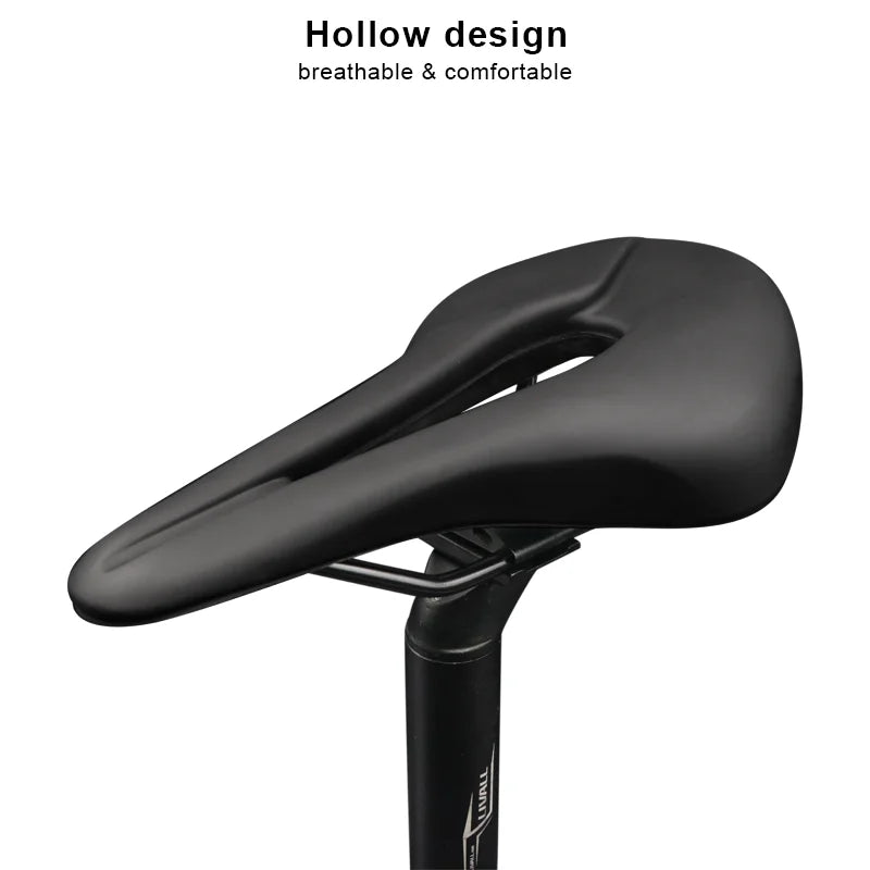 Bicycle Saddle Breathable Hollow Design PU Leather Soft Comfortable Seat MTB Mountain Road Bike One-Piece Cushion Cycling Parts