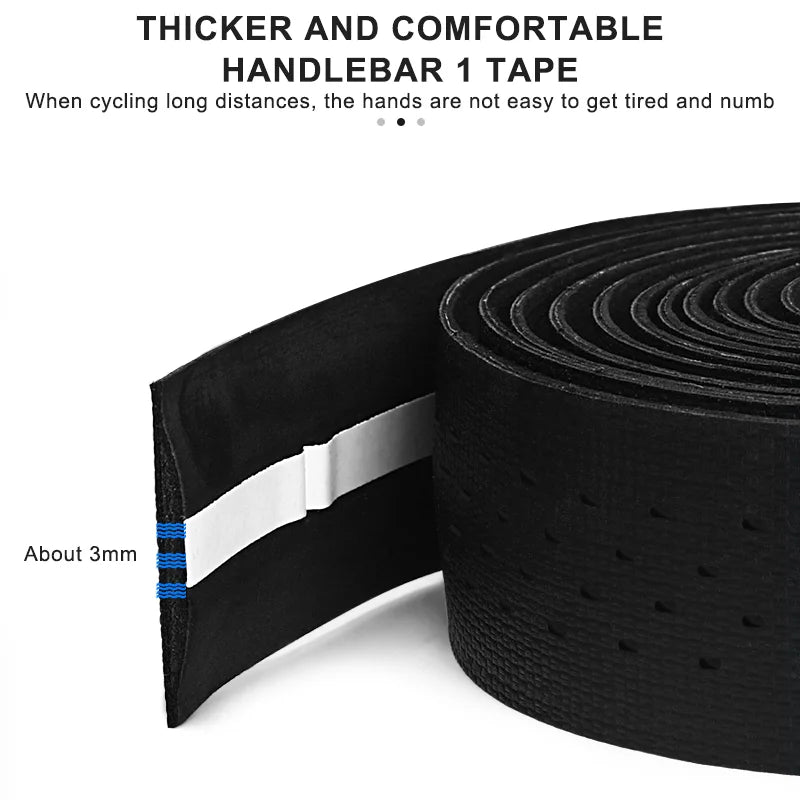 1Pair Road Bike Handle Bar Tape Perforated Breathable PU EVA Bicycle Handlebar Tape Anti-Skid Shock Absorbing With 2 Bar Plugs