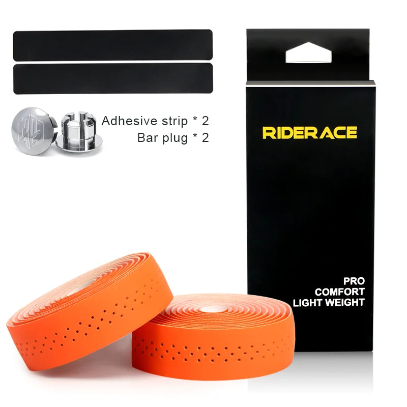 Bicycle Handlebar Tape PU Leather Perforated Breathable Soft Road Bike Handlebar Tape With 2 Bar Plug Anti-Slip Shock Absorption