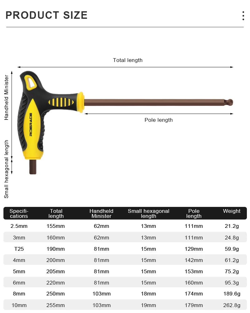 T25 2.5/3/4/5/6/8/10mm Bike Hex Key Allen Wrench T-Shaped Extended Plastic Handle With Double Ends Multifunctional Hand Tool