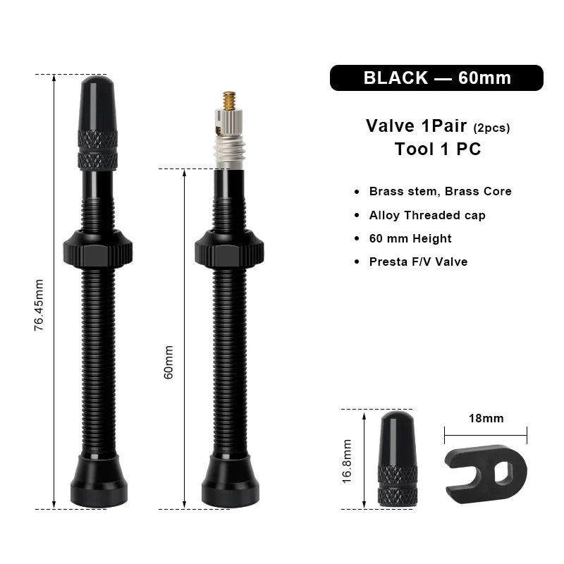 40/60mm Bike Tubeless Valve F/V Presta CNC Machined Anodized MTB Road Bicycle Tire Valves Tubeless Tire Nozzle Cap Cycling Parts