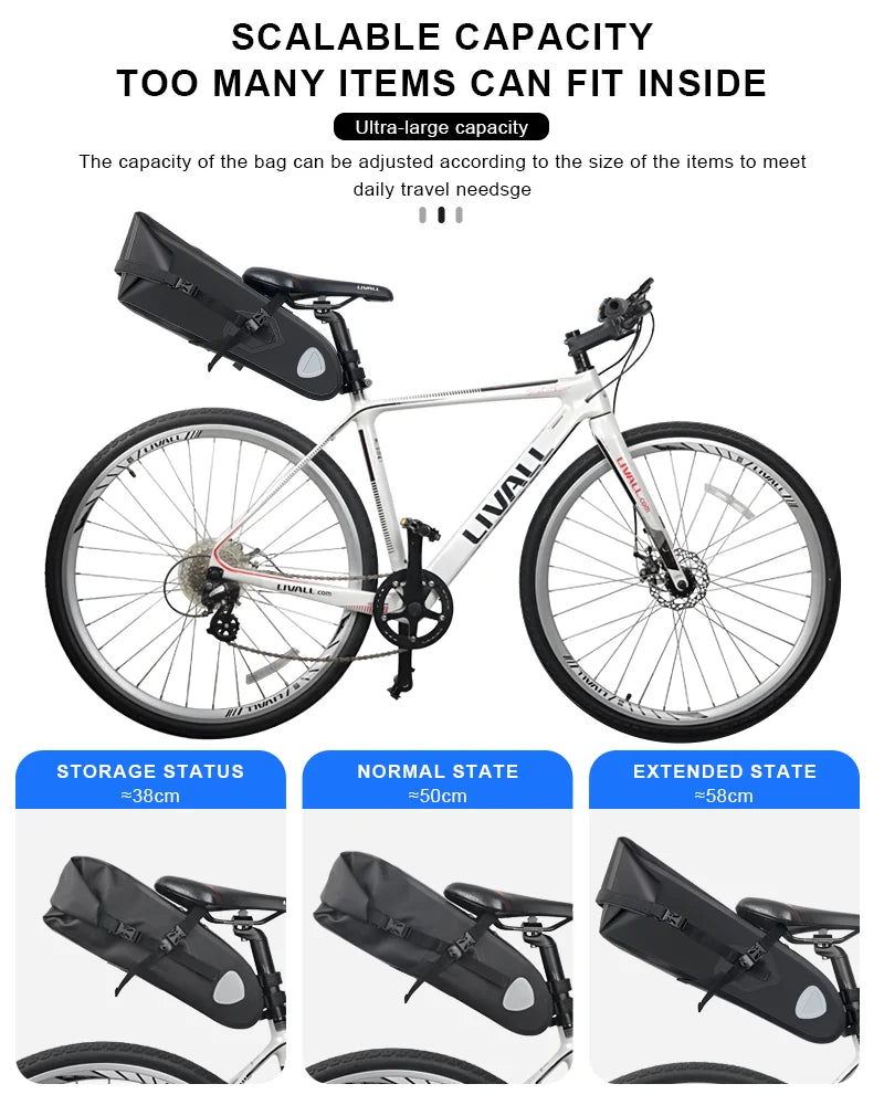 Bike Saddle Bag Large Capacity Waterproof Foldable Bicycle Saddle Pannier Bag Tail Rear Bag Outdoor Cycling Seat Accessories