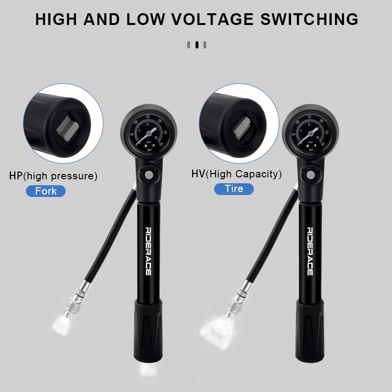 Bike Shock Pump 300PSI Pressure With Gauge Bicycle Air Pump Schrader Presta Cycling Front Fork Shock Absorber Rotatable Hose