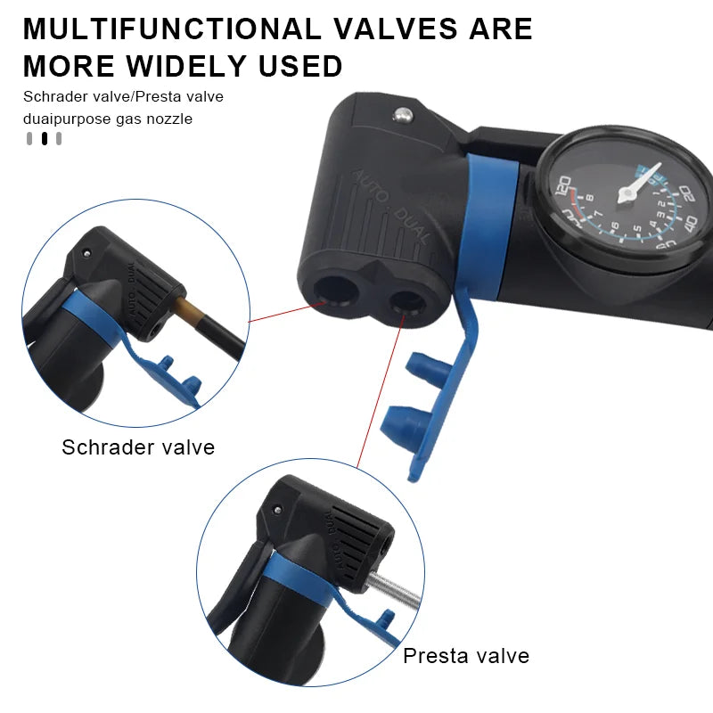 120PSI Bicycle Pump With Gauge Portable Outdoor Riding Inflator MTB Road  Bike Air Shock Pump For Schrader Presta AV FV Valve