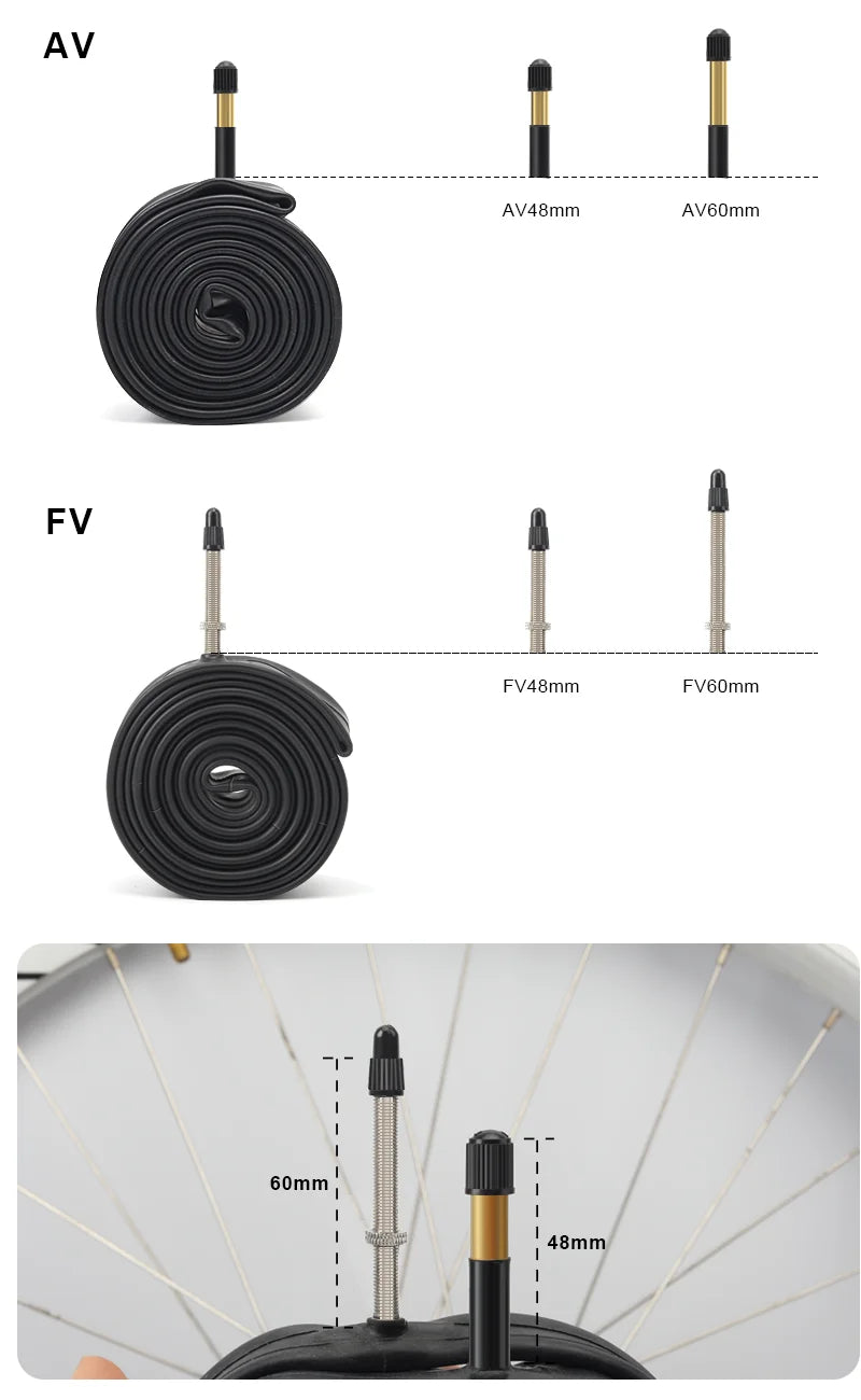 2Pcs Bicycle Inner Tube For AV FV Schrader Presta Valve 700C 18 23 25 28 32 35 43C 48/60mm Bike Inner Tube Cycling Accessories