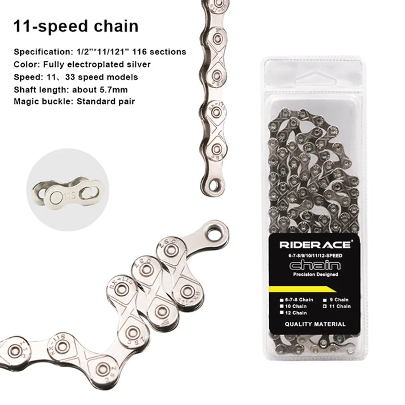 Bicycle Chain For Single/6-7-8/9/10/11/12 Speed Mountain Road Bike Chain MTB 24/27/30 Variable Speed Silver Cycling Accessories
