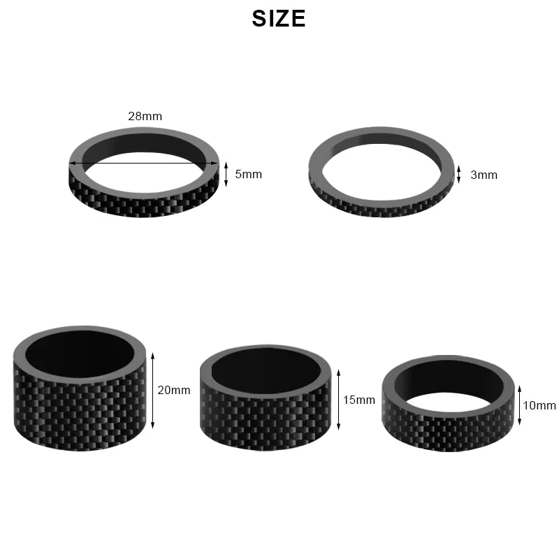 5Pcs/Set Bicycle Headset Stem Spacers Carbon Fiber 1/8" 28.6mm Mountain Road Bike Stem Washers Ultralight MTB Front Fork Washer