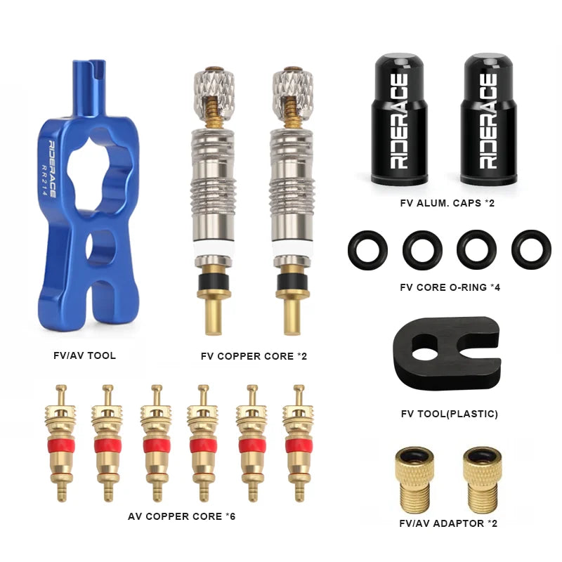 Bicycle Presta Tubeless Valve Core Kit Removable Aluminum Alloy Presta Valve Stem Caps Bike Tubeless Tire Valve Repair Tools