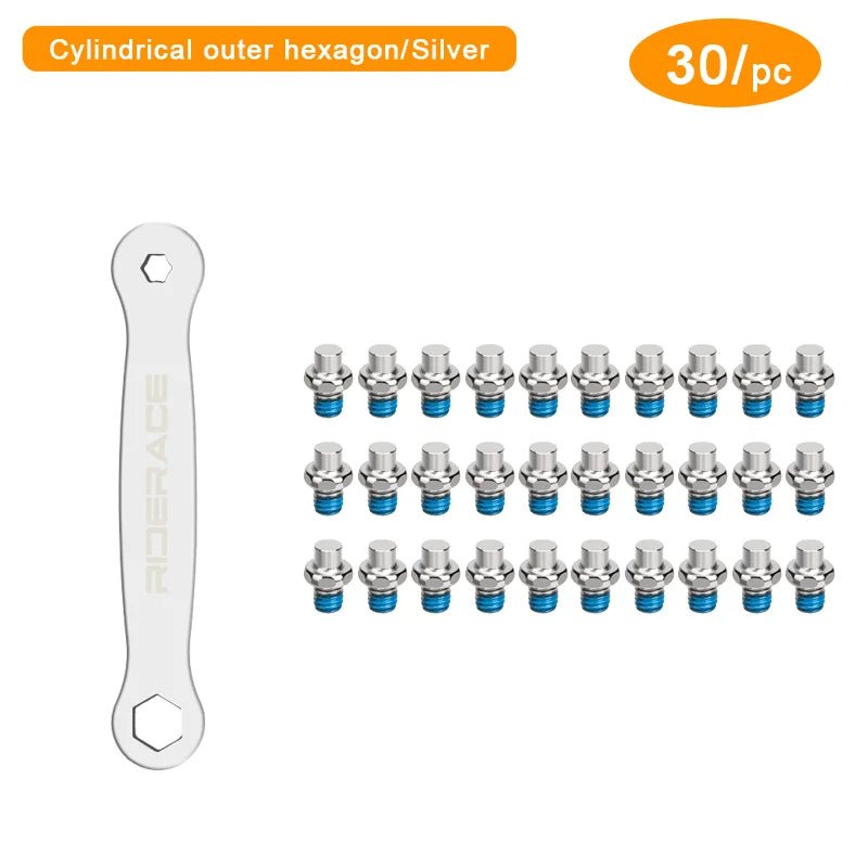 30/50Pcs Bicycle Pedal Anti-Skid Bolt With Offset Spanner Set M4 Steel Stud Pin Nail MTB Road Bike Hexagona Pedal Pin Screws Set