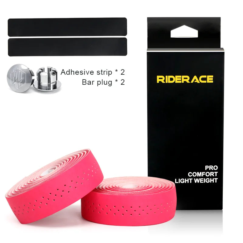 Bicycle Handlebar Tape PU Leather Perforated Breathable Soft Road Bike Handlebar Tape With 2 Bar Plug Anti-Slip Shock Absorption