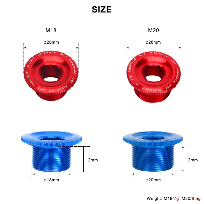 Bicycle Crank Arm Fixing Bolt Crankset Nut Aluminum Alloy MTB Bike Crank Cover Screw Cap M18 M20 Bolt For Shimano Crank Bolt Cap