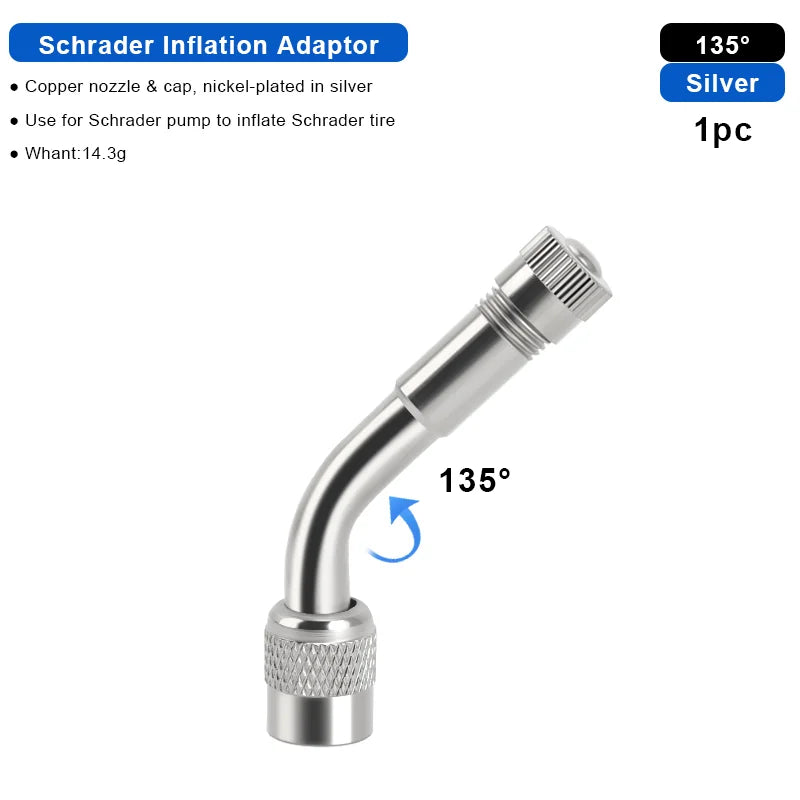 1/2/4pcs 45 90 135 Degree Angle Bent Valve Adaptor Bike Tyre Valve Extension Adapter Bicycle Tyre Valve Connector Accessories