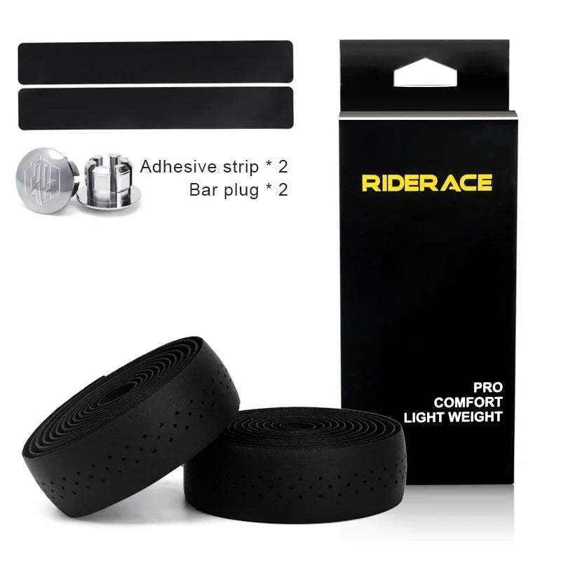 Bicycle Handlebar Tape PU Leather Perforated Breathable Soft Road Bike Handlebar Tape With 2 Bar Plug Anti-Slip Shock Absorption