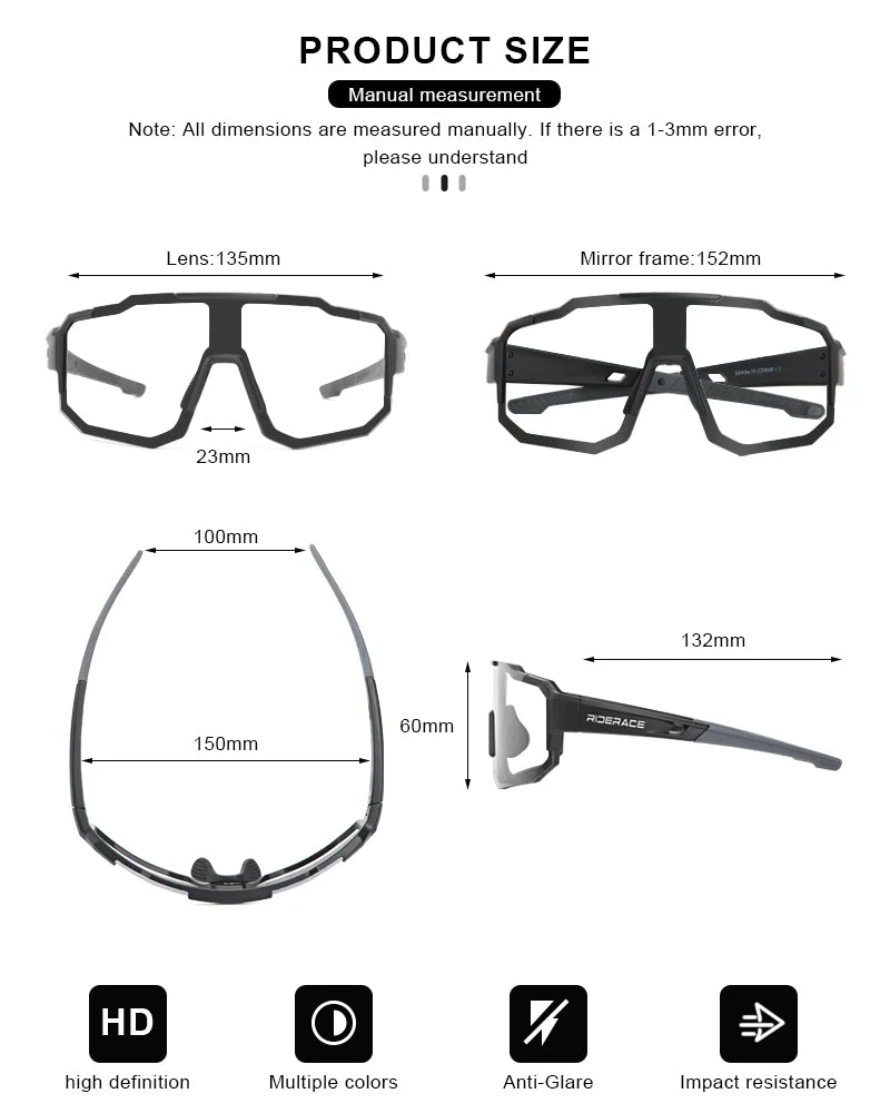 Cycling Glasses UV400 Protection Bicycle Sunglasses Photochromic Polarised Lens Eyewear Outdoor Riding Goggles For Men Women