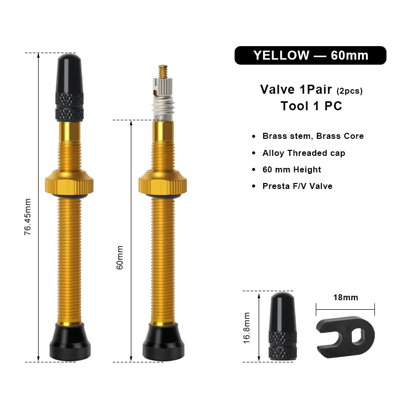 40/60mm Bike Tubeless Valve F/V Presta CNC Machined Anodized MTB Road Bicycle Tire Valves Tubeless Tire Nozzle Cap Cycling Parts