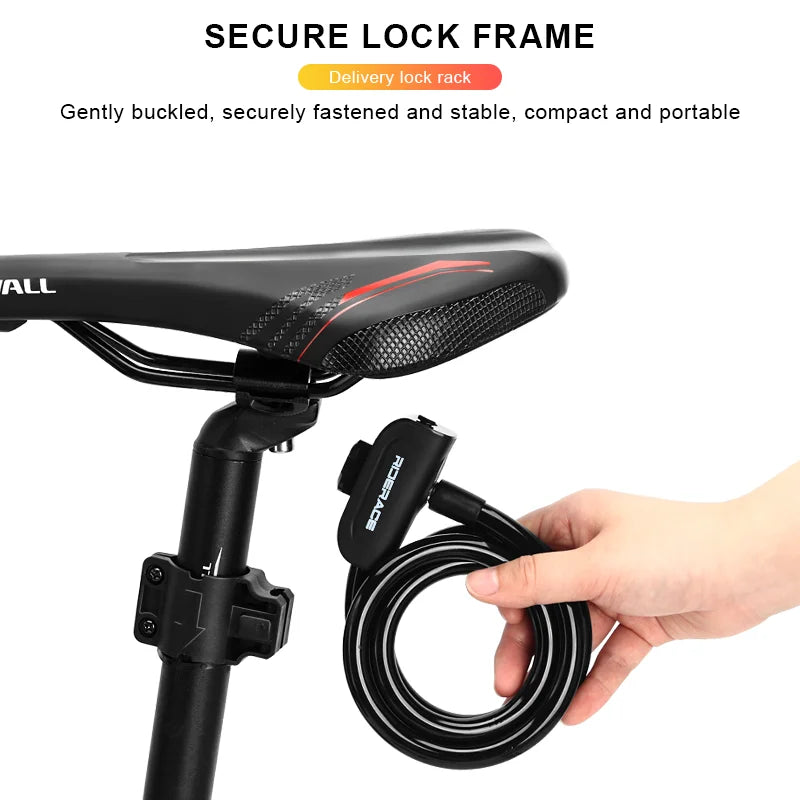 Portable Bicycle Lock Coiled Secure Keys Safety Anti-Theft Weathproof Scooter MTB Road Bike Lock With Bracket Steel Cable Lock