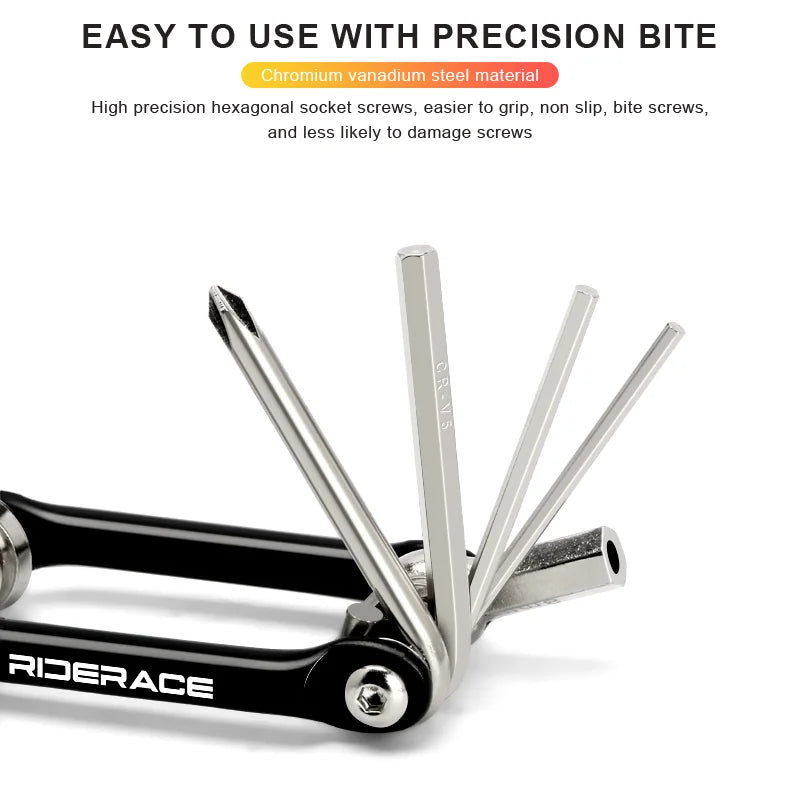 13 In 1 Bicycle Repair Tool Kit CR-V Steel Foldable Hex Spoke Wrench Screwdriver Multifunctional Chain Cutter Bike Multi Tool