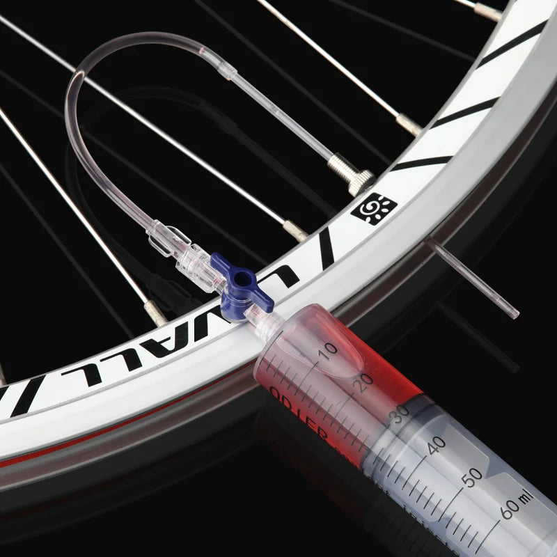 Bicycle Tubeless Tyre Sealant Injector Injection Tool Schrader Presta Valve Core Removal Tool 60ml Syringe Rubber Hose Kit