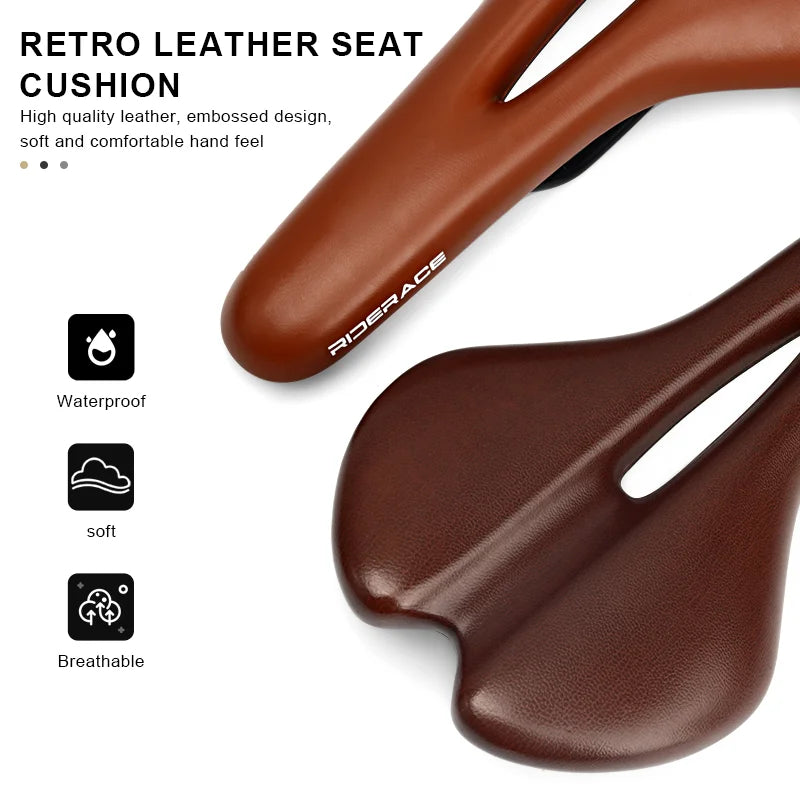 Bicycle Saddle Hollow Design Breathable Comfortable Seat MTB Road Bike One-Piece Cushion Shock Absorbing PU Leather Racing Seat