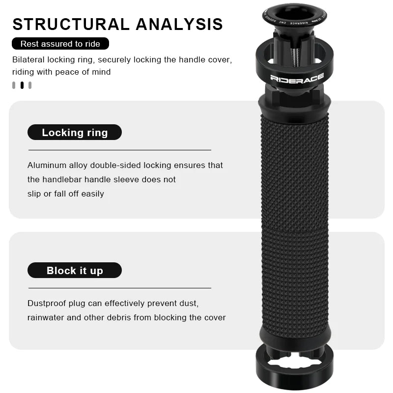 1Pair Bike Grip With End Cap Fixed Gear Lock-on Ring Mountain Bicycle Handlebar Grips Rubber Anti Slip Shock Absorbing MTB Cuffs