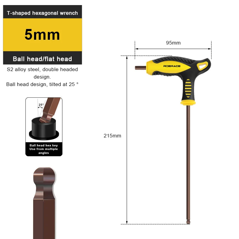 T25 2.5/3/4/5/6/8/10mm Bike Hex Key Allen Wrench T-Shaped Extended Plastic Handle With Double Ends Multifunctional Hand Tool