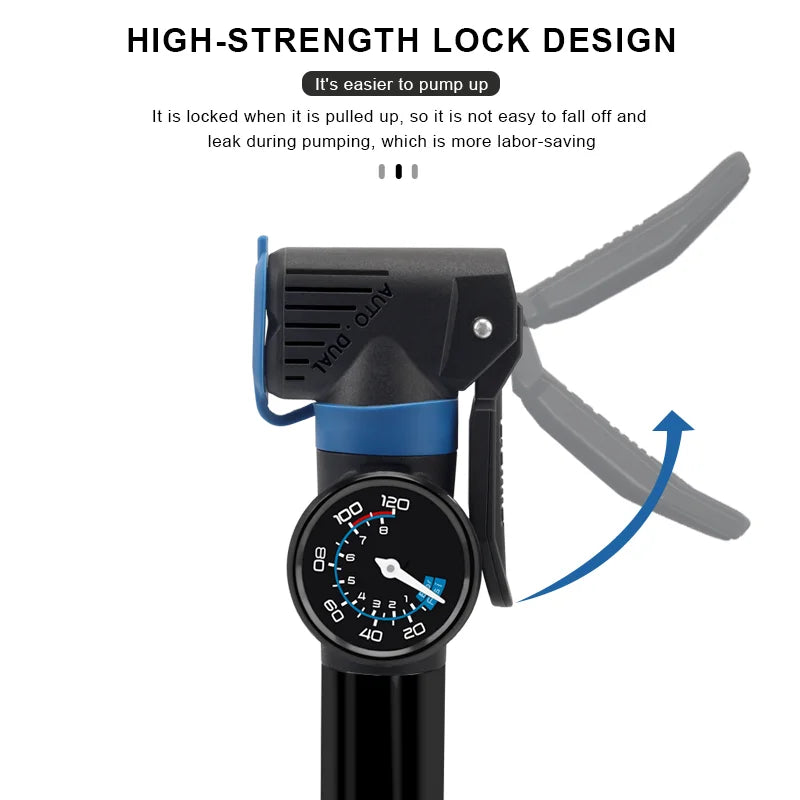 120PSI Bicycle Pump With Gauge Portable Outdoor Riding Inflator MTB Road  Bike Air Shock Pump For Schrader Presta AV FV Valve