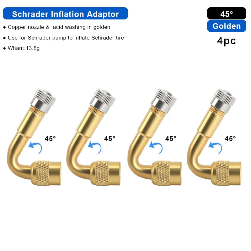 1/2/4pcs 45 90 135 Degree Angle Bent Valve Adaptor Bike Tyre Valve Extension Adapter Bicycle Tyre Valve Connector Accessories