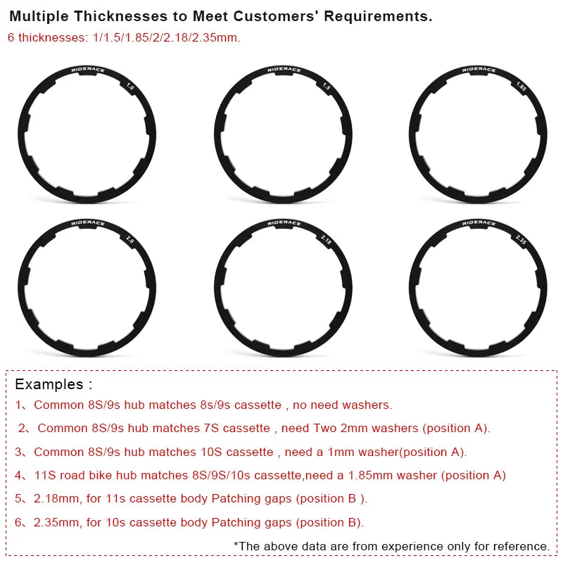 Bicycle Hub Washer MTB Road Bike Bottom Bracket Washer For Grooved Type Hub Flywheel Cassette Gasket 1/1.5/2/1.85/2.18/2.35mm