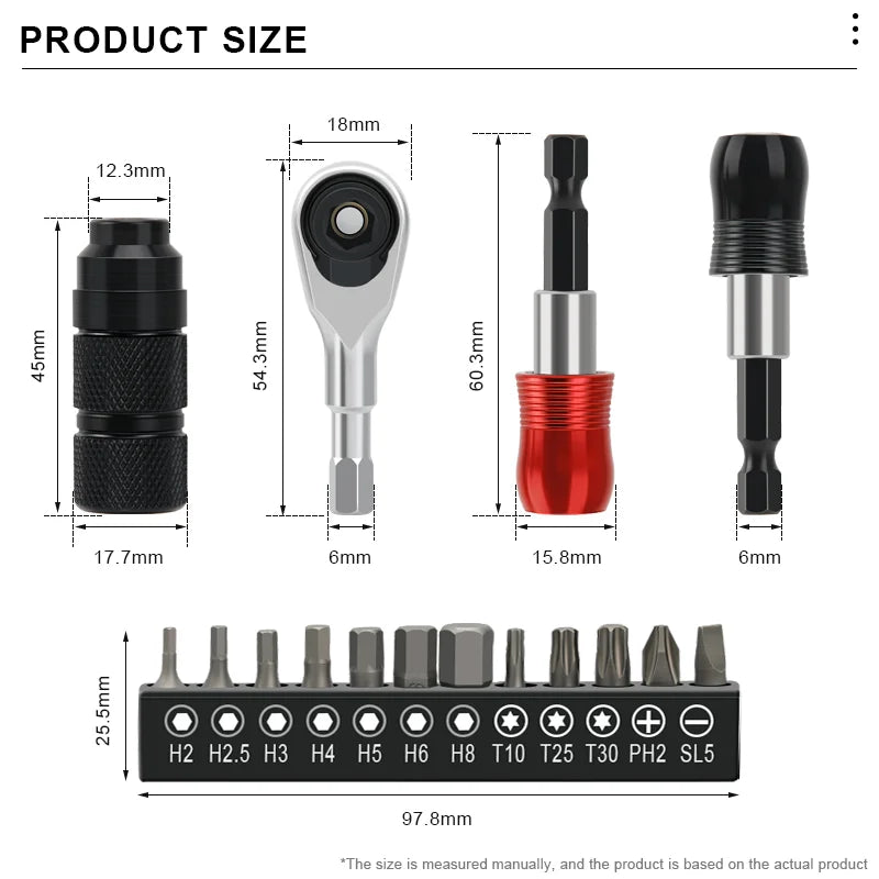 Ratchet Wrench Tool Set For Bicycle Multi-Function Tool Bike Allen Key Spanner Torque Ratchet Wrench 1/4 Inch T25 Screwdriver