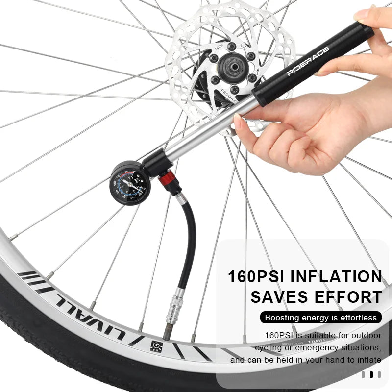 Portable Bicycle Pump 160PSI High Pressure With Gauge MTB Road Bike Hand Tire Air Inflator For AV FV Presta Schrader Valve