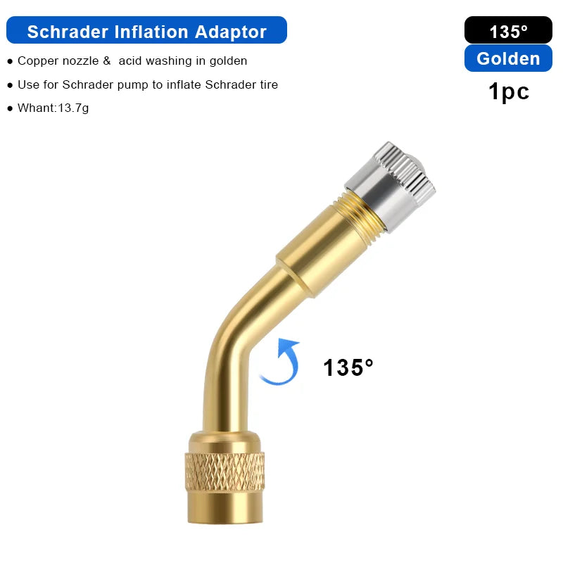 1/2/4pcs 45 90 135 Degree Angle Bent Valve Adaptor Bike Tyre Valve Extension Adapter Bicycle Tyre Valve Connector Accessories