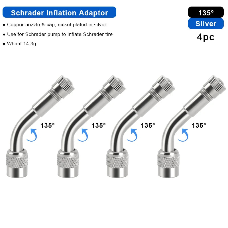 1/2/4pcs 45 90 135 Degree Angle Bent Valve Adaptor Bike Tyre Valve Extension Adapter Bicycle Tyre Valve Connector Accessories