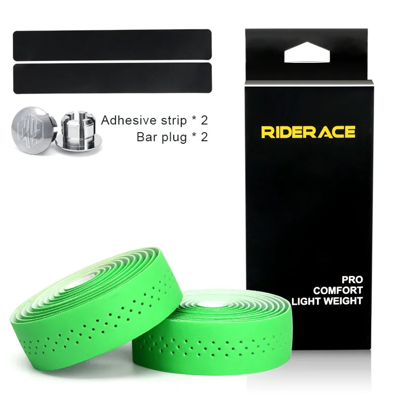 Bicycle Handlebar Tape PU Leather Perforated Breathable Soft Road Bike Handlebar Tape With 2 Bar Plug Anti-Slip Shock Absorption
