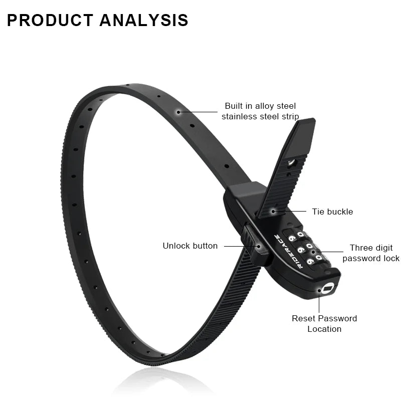 3-Digit Password Helmet Lock Multipurpose Bicycle Lock Zip Tie Modifiable Password Anti-Theft Steel Password Lock Cable Tie