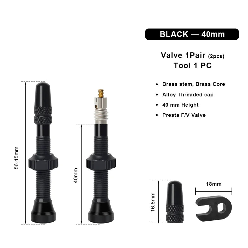40/60mm Bike Tubeless Valve F/V Presta CNC Machined Anodized MTB Road Bicycle Tire Valves Tubeless Tire Nozzle Cap Cycling Parts