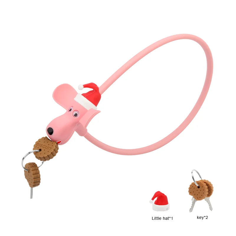Bicycle Chain Lock With Keys Cute Dog MTB Road Bike Lock Anti-Theft Silicone Covered Cable For Cycling Helmet High Security