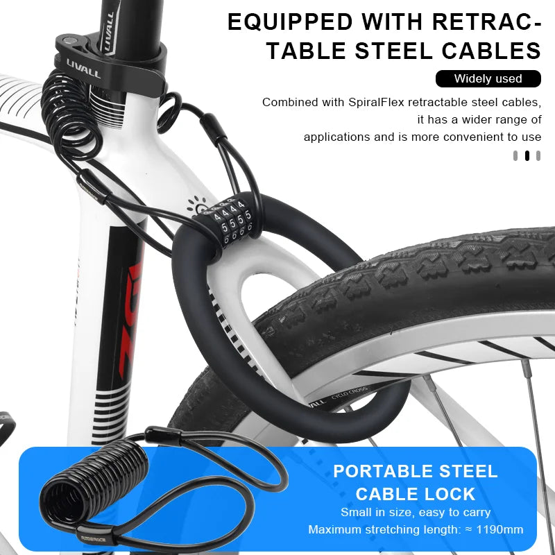 Bicycle Lock 4 Digit Password Bike Lock Waterproof Durable Outdoor Riding High Security Anti-Theft For Scooter Electric E-Bike