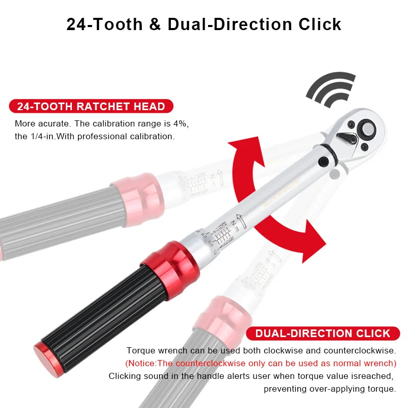 Bicycle Torque Wrench Set 15Pcs 1/4'' Drive 2-24Nm Double Scale Precise Ratchet Wrench Bike Allen Key Tool Socket Spanner Kit