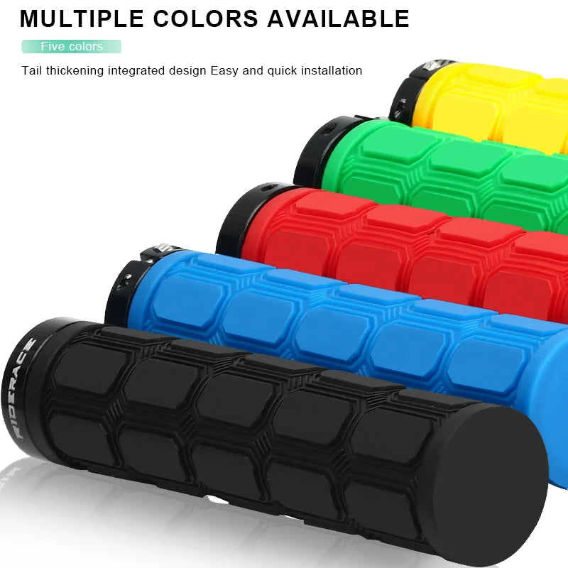 Bicycle Handlebar Grips Rubber Ergonomic Anti-Slip Shock Absorption Mountain Bike Handlebar Cover Aluminum Alloy Lock Ring