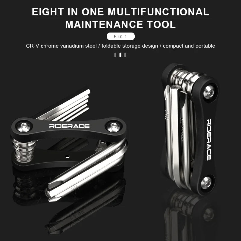 8 In 1 Bicycle Hex Spoke Wrench CR-V Steel Multifunction Portable MTB Road Bike Wrench Screwdriver Foldable Cycling Repair Tools
