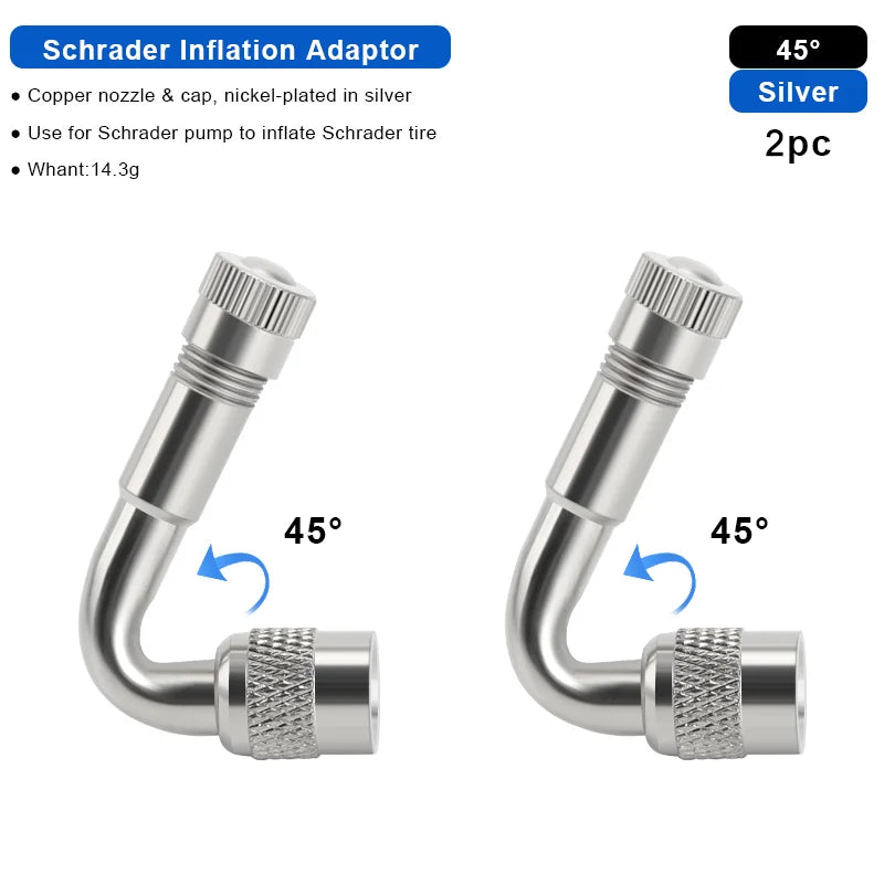 1/2/4pcs 45 90 135 Degree Angle Bent Valve Adaptor Bike Tyre Valve Extension Adapter Bicycle Tyre Valve Connector Accessories