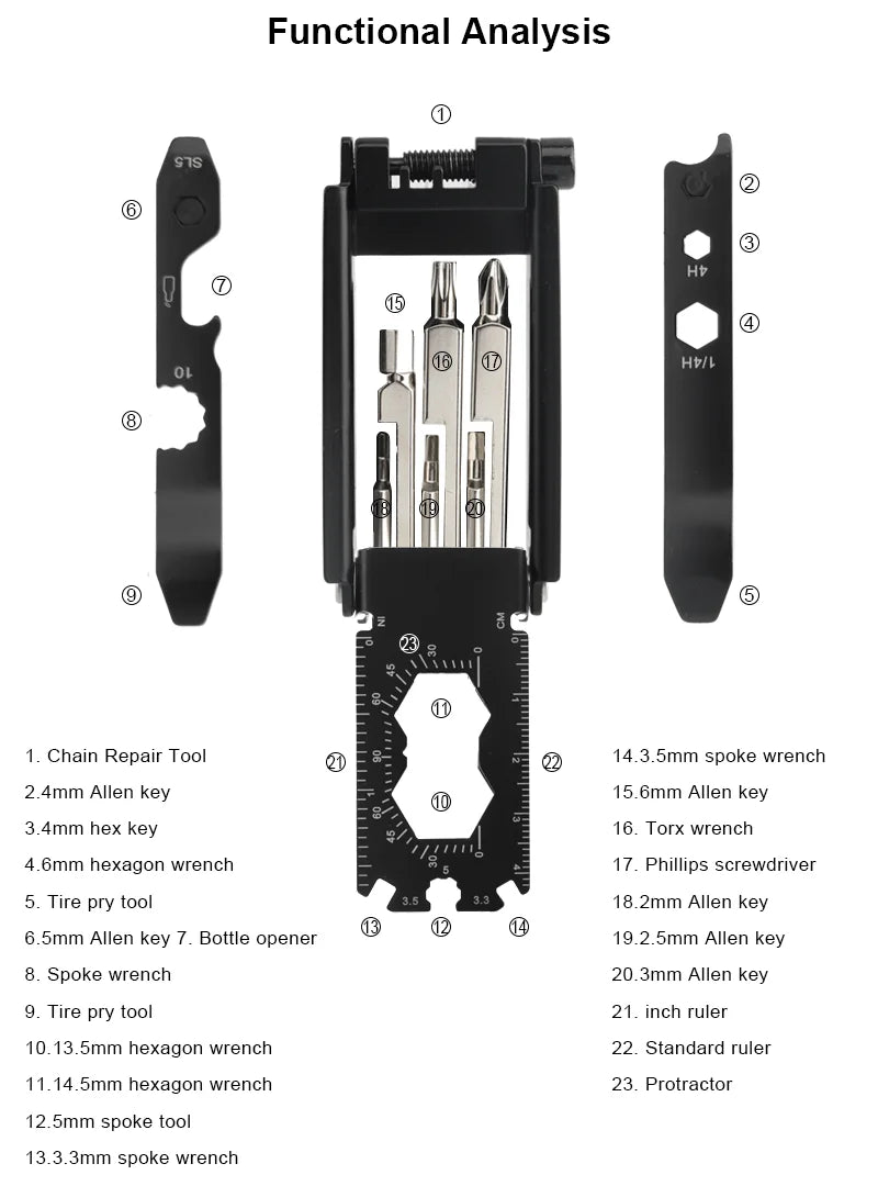 23 In 1 Bicycle Repair Tool Kit Multifunction Foldable CR-V Steel Hex Spoke Wrench Bike Repair Tool Screwdriver MTB Chain Cutter
