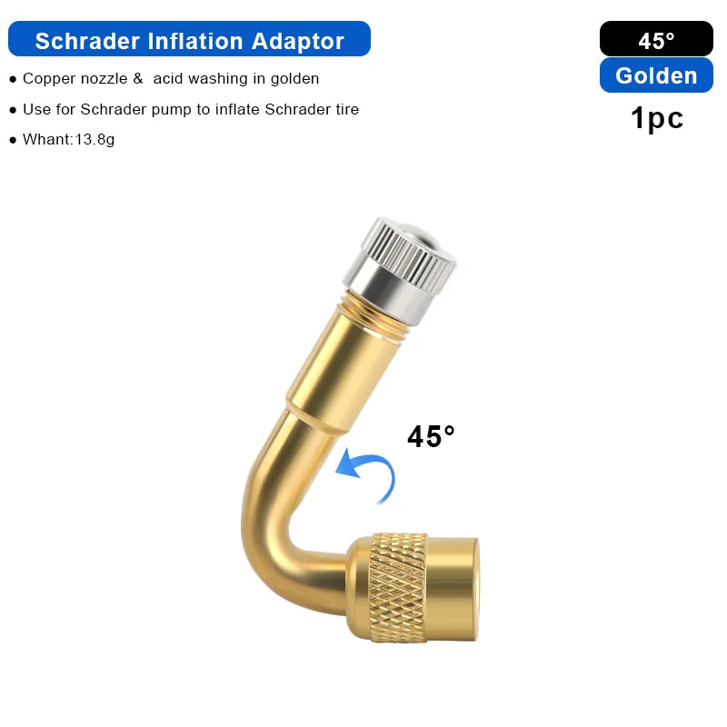 1/2/4pcs 45 90 135 Degree Angle Bent Valve Adaptor Bike Tyre Valve Extension Adapter Bicycle Tyre Valve Connector Accessories