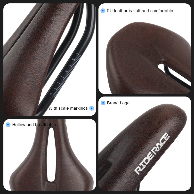 Bike Saddle PU Leather Comfortable Soft MTB Road Bicycle Seat One-Piece Hollow Breathable Shockproof Outdoor Cycling Cushion