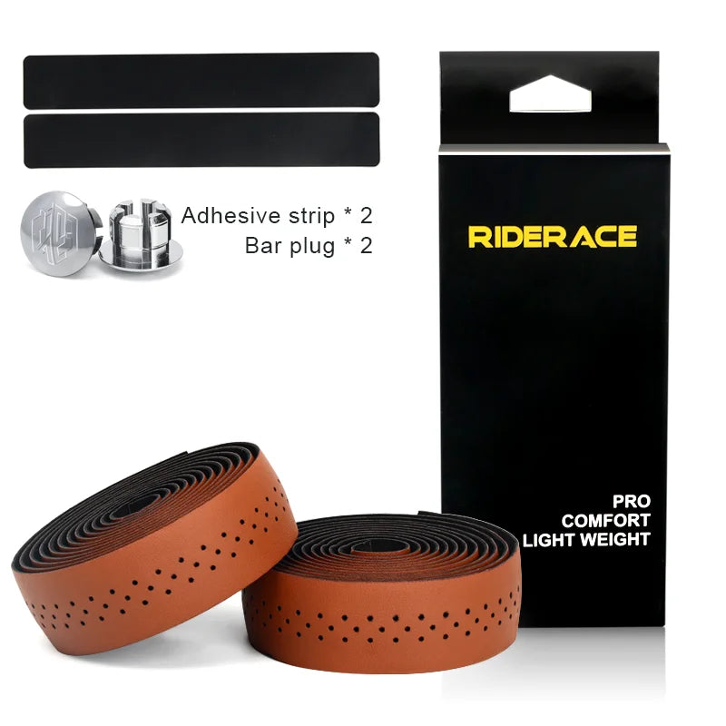 Bicycle Handlebar Tape PU Leather Perforated Breathable Soft Road Bike Handlebar Tape With 2 Bar Plug Anti-Slip Shock Absorption