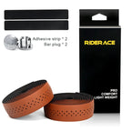 Bicycle Handlebar Tape PU Leather Perforated Breathable Soft Road Bike Handlebar Tape With 2 Bar Plug Anti-Slip Shock Absorption