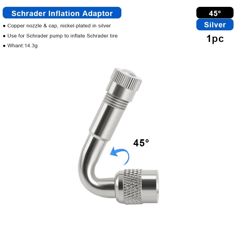 1/2/4pcs 45 90 135 Degree Angle Bent Valve Adaptor Bike Tyre Valve Extension Adapter Bicycle Tyre Valve Connector Accessories