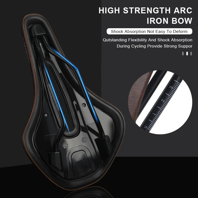 Bike Saddle PU Leather Comfortable Soft MTB Road Bicycle Seat One-Piece Hollow Breathable Shockproof Outdoor Cycling Cushion
