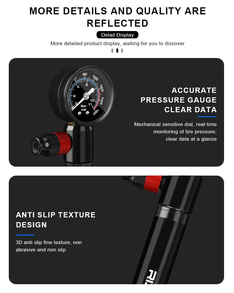 Portable Bicycle Pump 160PSI High Pressure With Gauge MTB Road Bike Hand Tire Air Inflator For AV FV Presta Schrader Valve